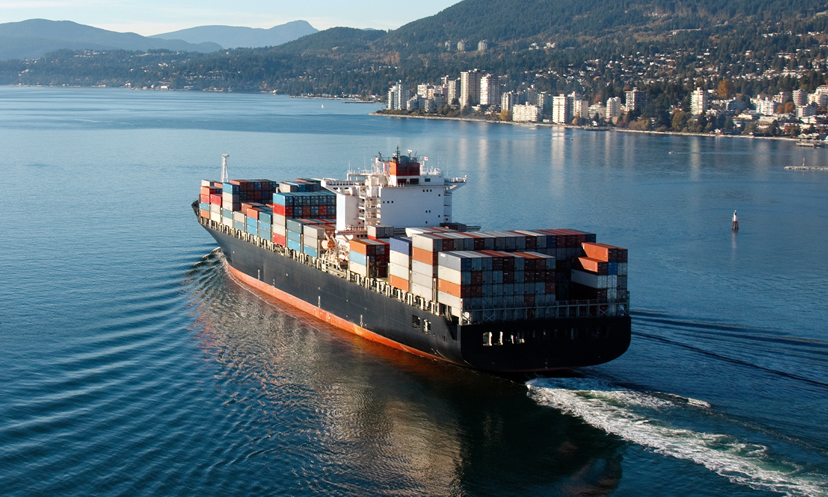 aerial view of a cargo ship