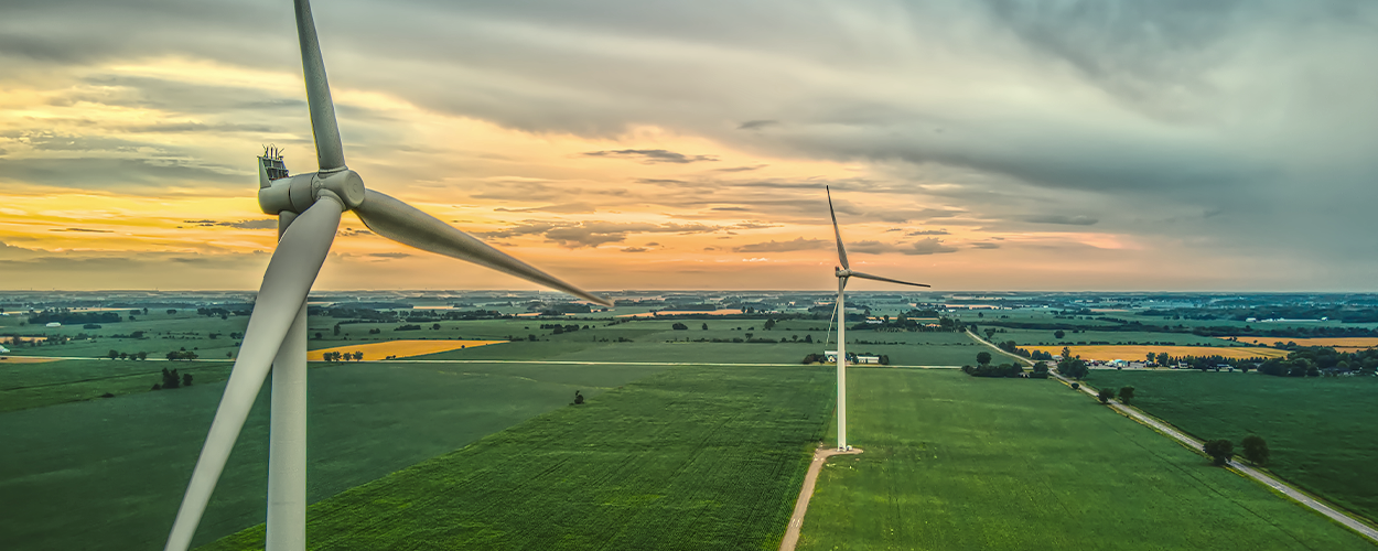 vue aérienne d'un parc éolien